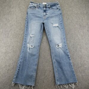 Studio Blue Women's Light Wash Distressed Flare Crop Jeans Size 27